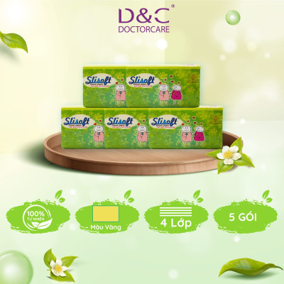 Combo 5 Giấy ăn Slisoft Vàng x 450 tờ Đa Năng, Khăn Giấy Rút Không Chất Tẩy Trắng An Toàn Cho Cả Gia Đình