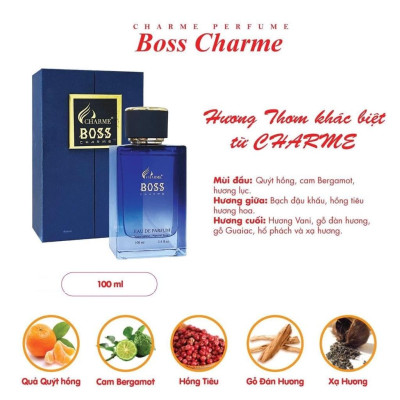 Nước hoa nam cao cấp, Charme Boss, nước hoa phương đông, hương thơm mạnh mẽ, lưu hương lâu, dành cho nam, 100ml