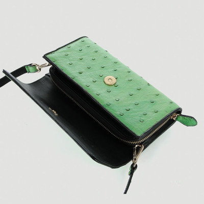 Túi đeo da đà điểu Huy Hoàng da bụng màu xanh lá HT6428