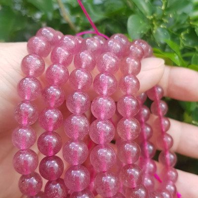 Vòng tay đá Thạch anh dâu hồng tự nhiên Size hạt 9mm xinh xắn hợp Nữ mệnh hỏa mệnh thổ đeo may mắn tài lộc trẻ trung xinh xắn tay ạ