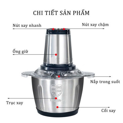 Máy Xay Thịt Đa Năng Cối Inox 2 Lít Dao Thép 4 Lưỡi Siêu Khoẻ - Hàng nhập khẩu