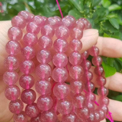 Vòng tay đá Thạch anh dâu hồng tự nhiên Size hạt 9mm xinh xắn hợp Nữ mệnh hỏa mệnh thổ đeo may mắn tài lộc trẻ trung xinh xắn tay ạ