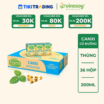 Thùng sữa đậu nành Vinasoy Fami Canxi Nguyên vị (200ml x 36 hộp