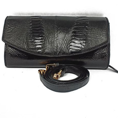 Túi đeo da đà điểu Huy Hoàng da chân màu đen HT6414