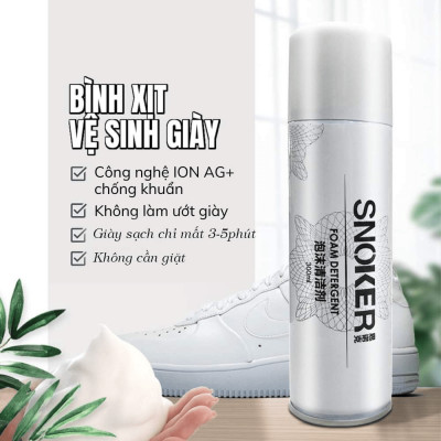 Chai Xịt Tạo Bọt Vệ Sinh Giày SNOKER Cao Cấp 300ml Làm Sạch Giày Cao Cấp Giúp Giày Trắng Sáng