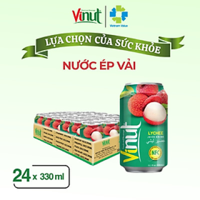 Khay 24 Lon Nước Ép Vải Vinut 330ml