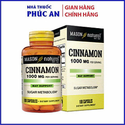 Viên uống hỗ trợ ổn định đường huyết tiểu đường điều hoà huyết áp MASON NATURAL Cinnamon Mỹ 50 - 100 viên
