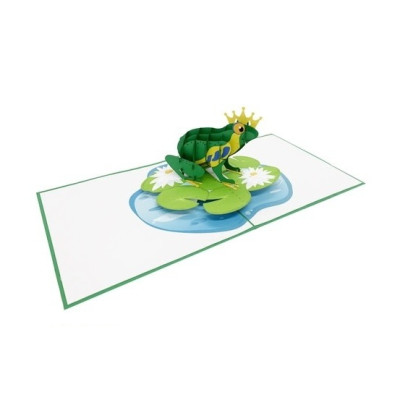 Thiệp 3D Ếch Hoàng Tử Ngồi Trên Lá Sen – Thiệp Pop Up Dễ Thương, Độc Đáo, Tặng Sinh Nhật, Trẻ Em, Bạn Bè, A24